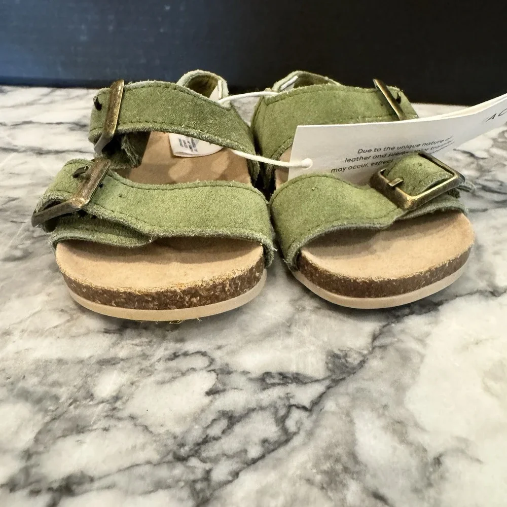 Janie and Jack Sandals Baby 6-12M GREEN Suede ~ Leather Buckle Strap Summer NWT